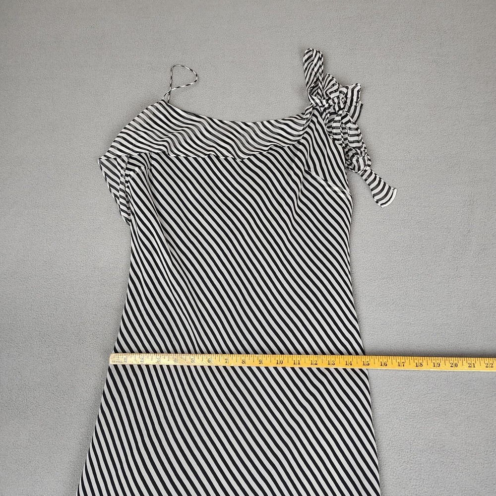 Vision 100% Silk Dress Women 12 Black White Striped Lightweight Flowy Slip On - Picture 3 of 9